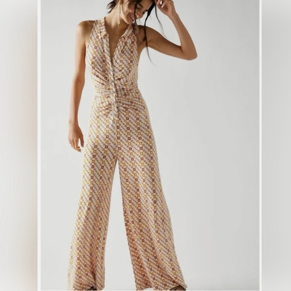 FREE PEOPLE Shayla Wide Leg Geometric Jumpsuit - Picture 2 of 15